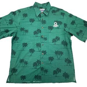 REYN SPOONER Hawaiian Shirt Mens L Green NFL Pro Bowl 2012 Button Palm Tree
